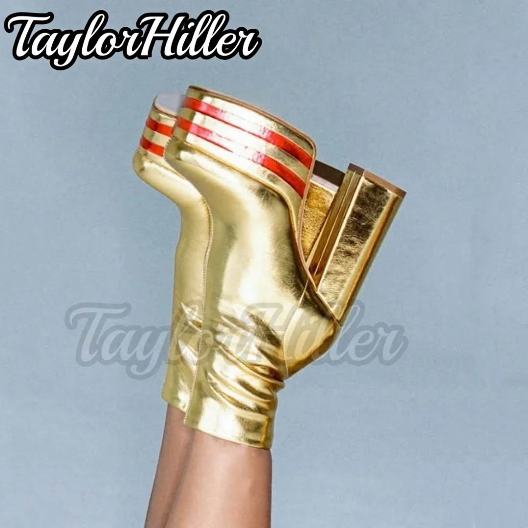 

Золотистые ботильоны с круглым носком, на каблуке-блоке, без застежек, женские дизайнерские туфли класса люкс, Y2K, Sugarbaby, новые короткие ботинки