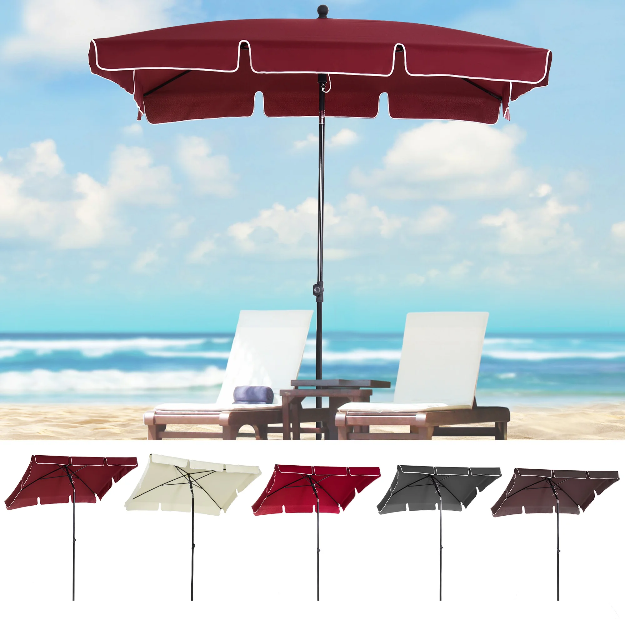 Outsunny Rectangular garden umbrella 198x130x240 cm aluminum sun shade with tilt function for Patio terrace