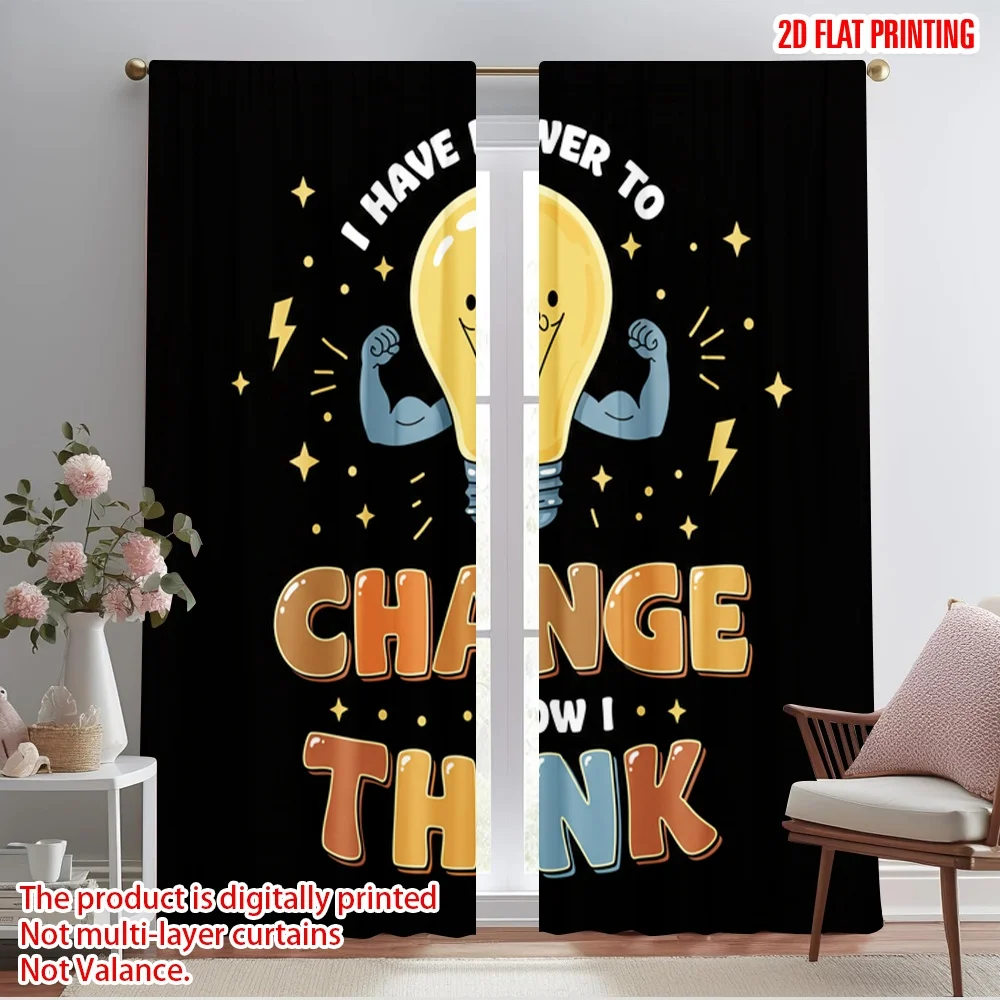 

2pcs 2D flat printing Curtain Power Change How Think Polyester Without Electricity Birthday Party for Holiday Family Portraits