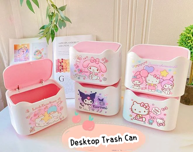 

Novel Unique Sanrio Desktop Press Trash Can Household Debris Box Kuromi My Melody Tissue Box Mask Multi-Functional Storage Box