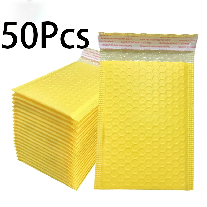 50 Pcs Yellow Bubble Envelopes Self‑Adhesive Waterproof Padded Bags Lightweight Protective Packaging for E‑commerce Parcels