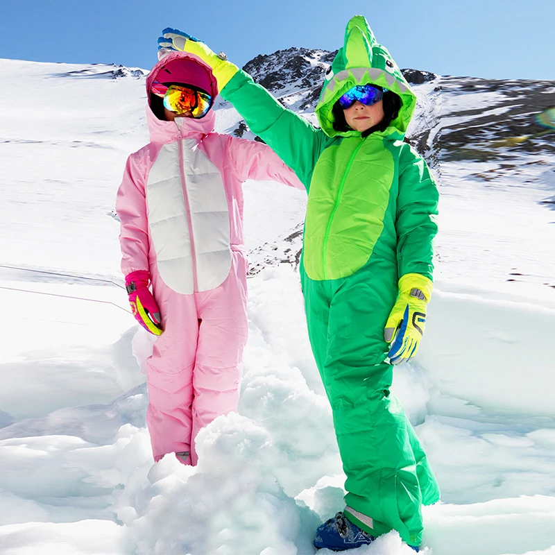 New Children One-Piece Ski Suit  2022 Winter Warm Outdoor Snowboard Jacket Jumpsuit Cartoon Kids Snow Pants Windproof Waterproof