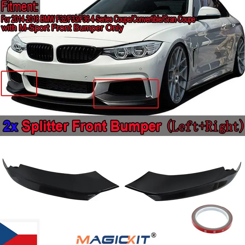 MagicKit Pair M PERFORMANCE Front Flaps Splitter Black Gloss For BMW F32 F33 F36 M Sport