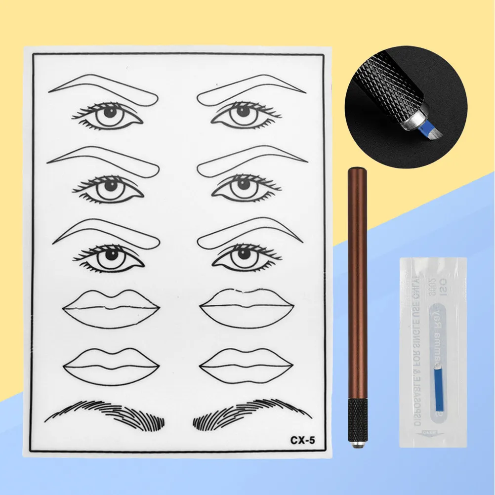 

Microblading Set Includes Practice Skin Eyebrow Blades Manual Pen for Eyeliner Lip Liner