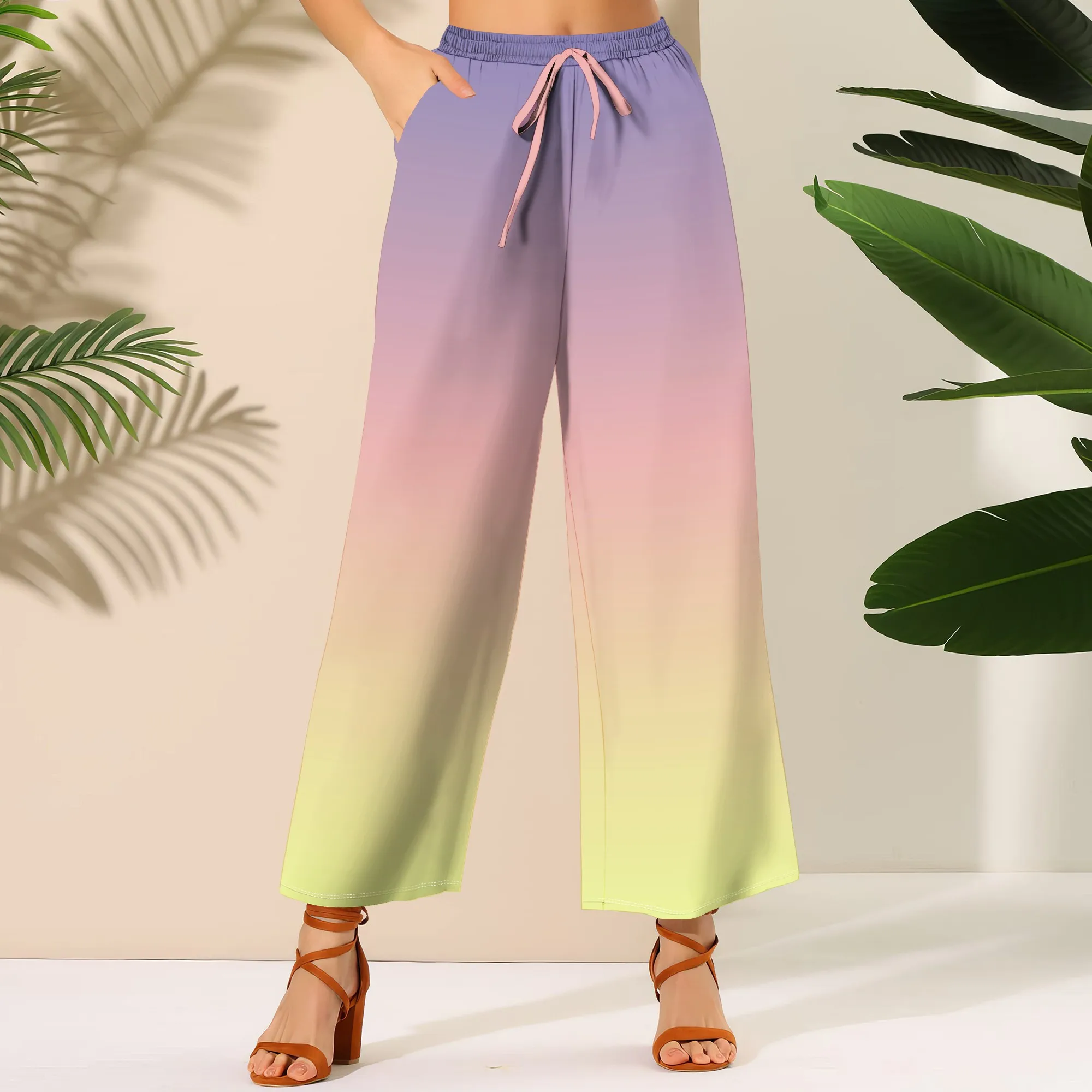 

Women's Wide Leg Ankle-Length Pants Ombre Print Casual Elastic Loose Breathable for Garden Party Picnic Resort Outing