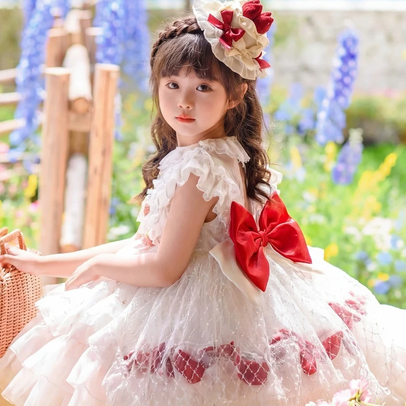 Handmade New Girls Summer Dress Strawberry Princess Lolita Suspender Dress Sweet Little Girl Boutique High End Costume 3-10years