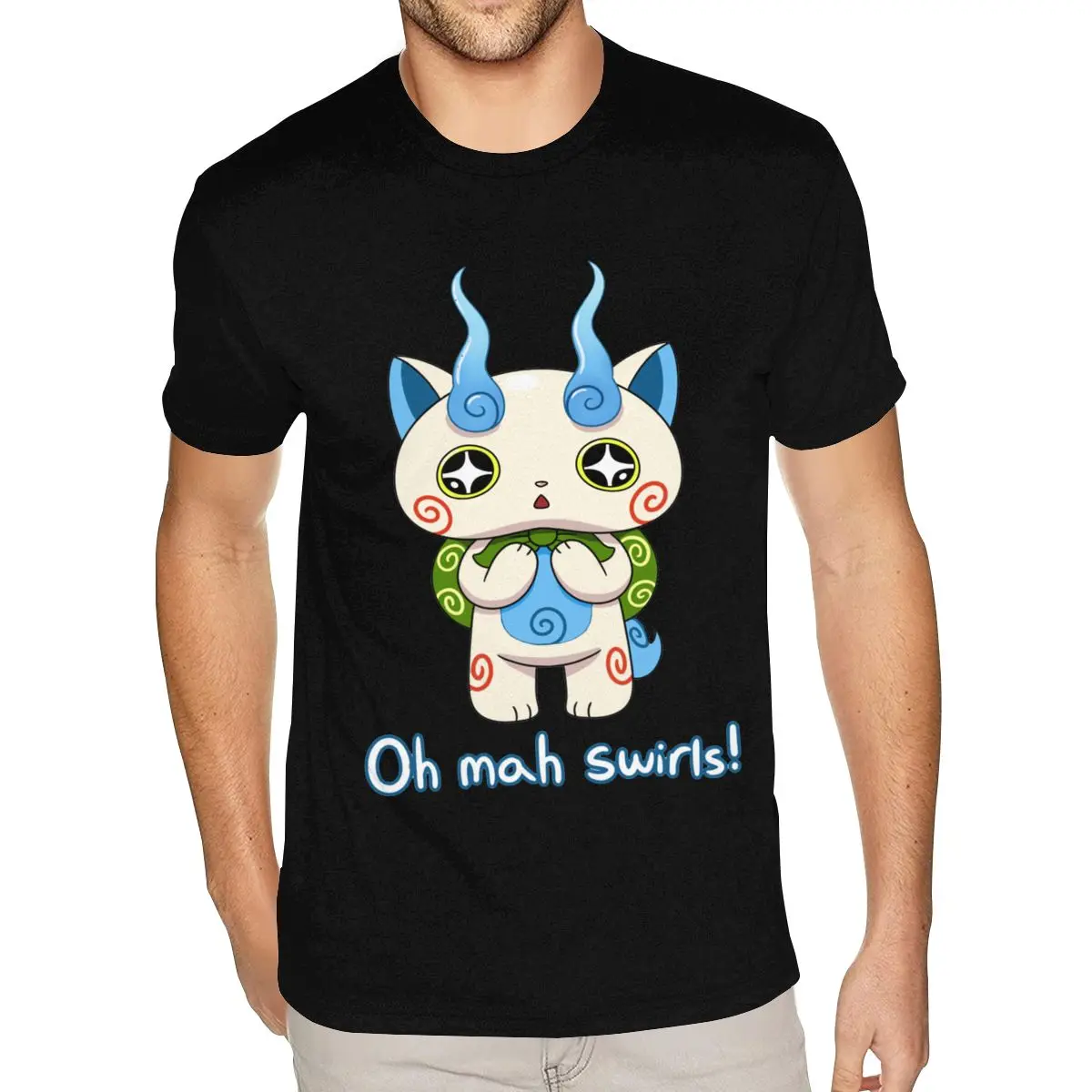 Haz tu propia camiseta Yo Kai Watch Komasan camisetas de manga corta para niño 3XL camiseta negra