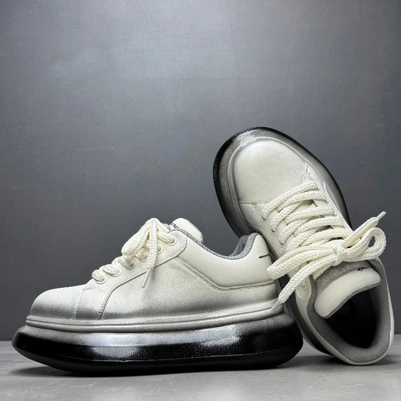 Europe Original Gradient Color Design White Shoes for Men's Wide Version Height Increasing Shoes Fashion Thick Soled Daddy Shoes