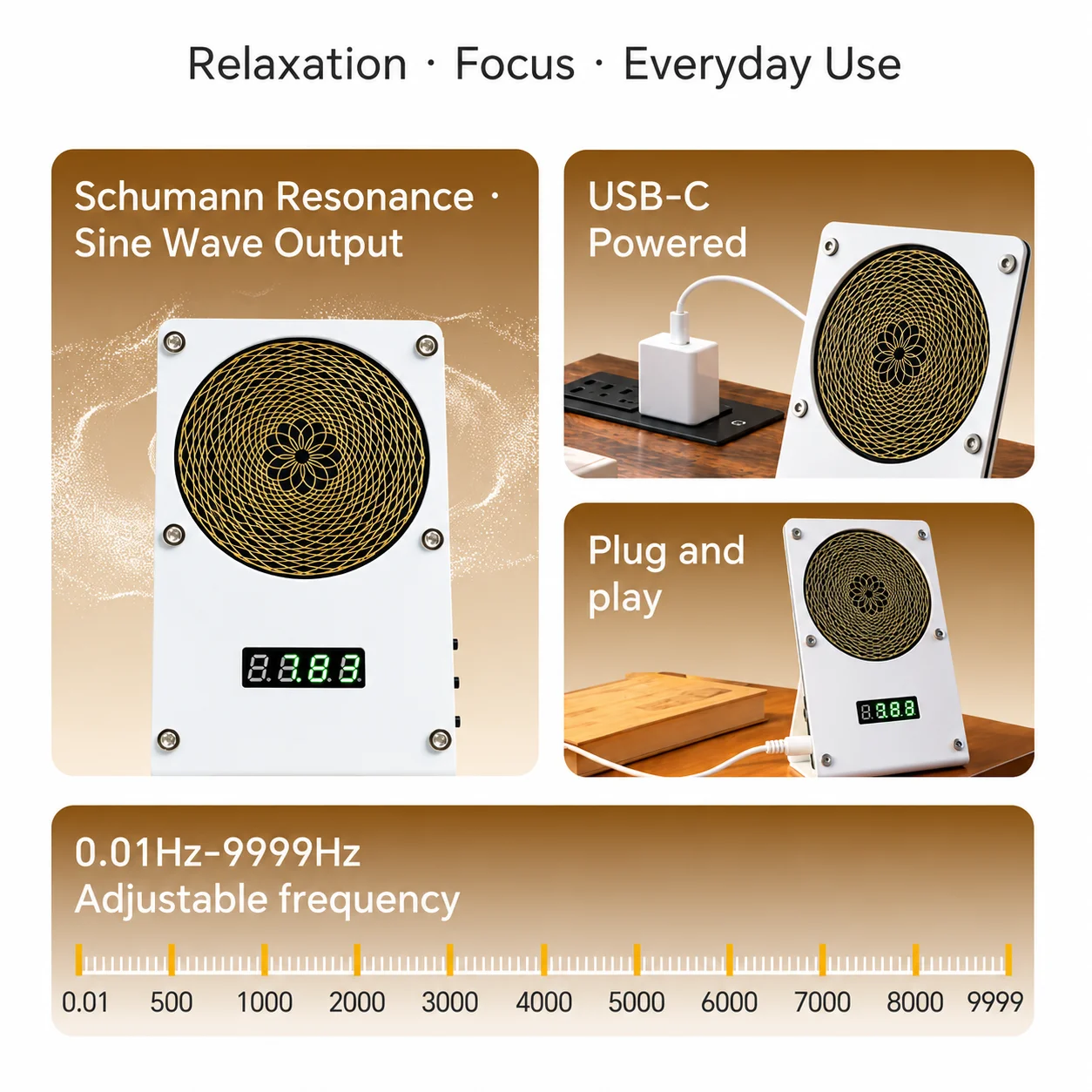 7.83Hz Schumann Resonance Generator 0.01-9999Hz Adjustable USB Sine Pulse Wave Generator for Meditation Relax Stress Relief