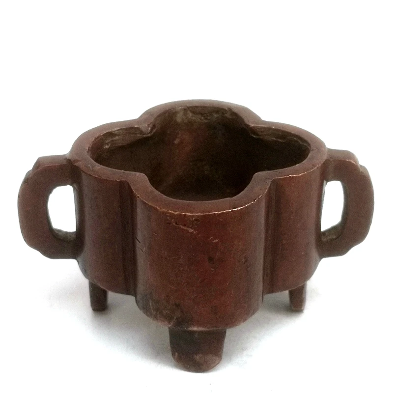 YIZHU CULTUER ART Size 6.7 × 4.7 cm Collection Old China Bronze Carving Plum Flower Mouth Incense Burner Decoration
