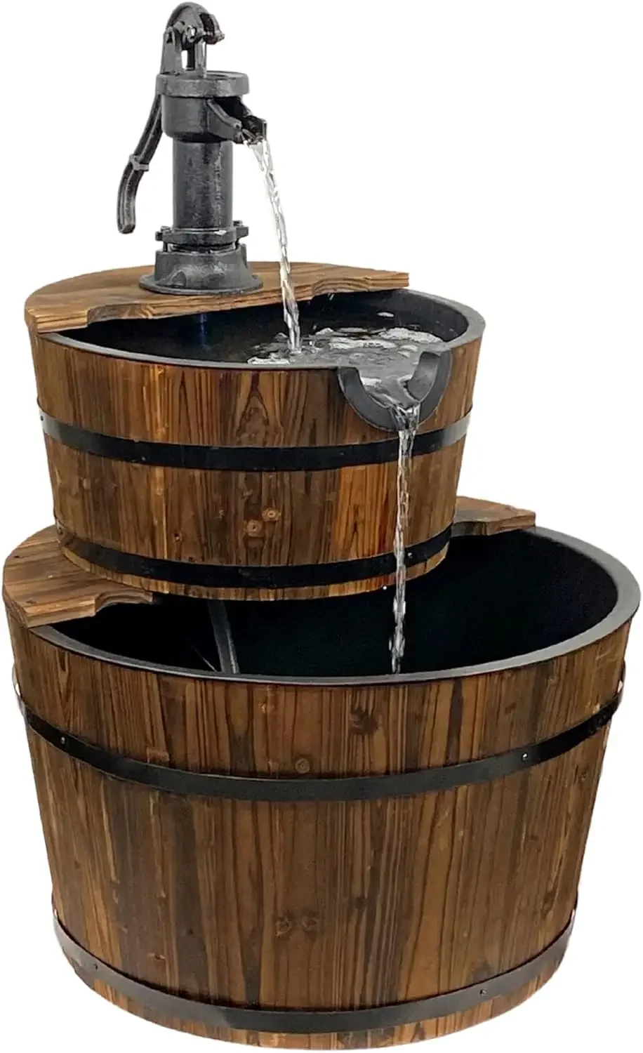 

Extra Large 10 Gallons Cascading Water Fountain for Outdoor Outside Patio Yard | Decorative 2-Tier Wood Wine Barrel Fountain