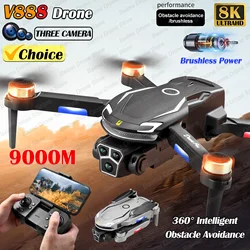 New V888 Brushless Drone 8K Professional HD Triple Camera Obstacle Avoidance No GPS Optical Flow Positioning RC Quadcopter Toys