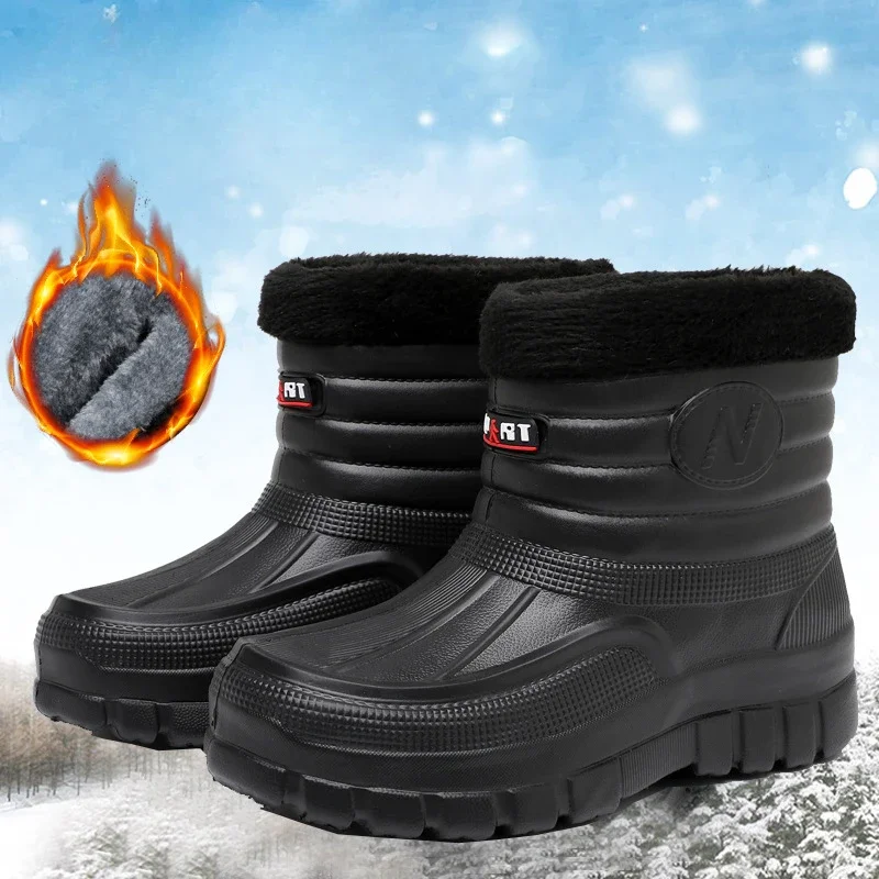 

2025Winter Men's Rain Boots Plush Warm Cotton Shoes Outdoor Waterproof Work Boots for Men Light EVA Rubber Boot Botas Masculinas