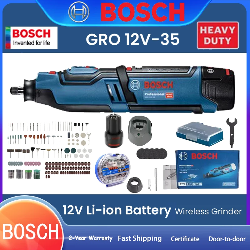 

Bosch GRO 12V-35 Cordless Grinder Mini Drilling Polishing Cutting Device 12V Li Battery Original Charger 276pcs Grinder Kit