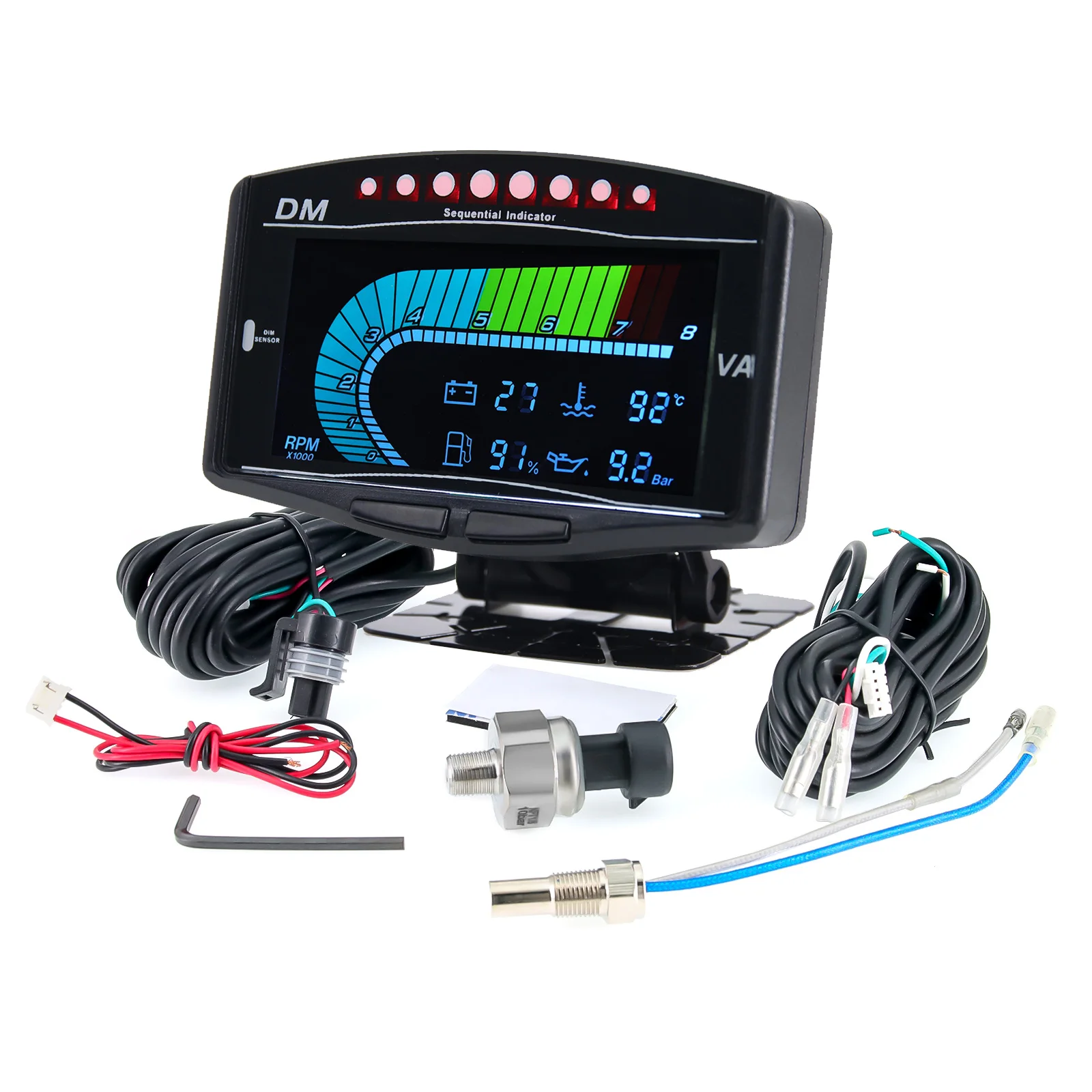HD 5 IN 1 Car Oil Pressure + Water Temp +Fuel Gauge + Tachometer + Volt Voltmeter Digital LCD Car Truck Gauge 12V/24V