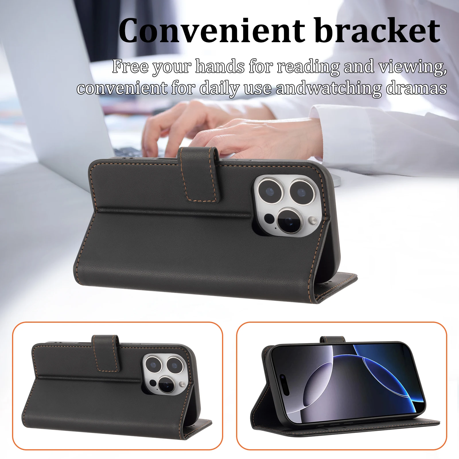 Flip Wallet Schutzhülle für iPhone 17Pro Max/16/15/14/13/12/11Promax Xs/Max Xr 7/8 Se2022 Handyhülle Einfach und Stilvoll mit Kartenfach Kunstleder Schutzcover – Detail 9
