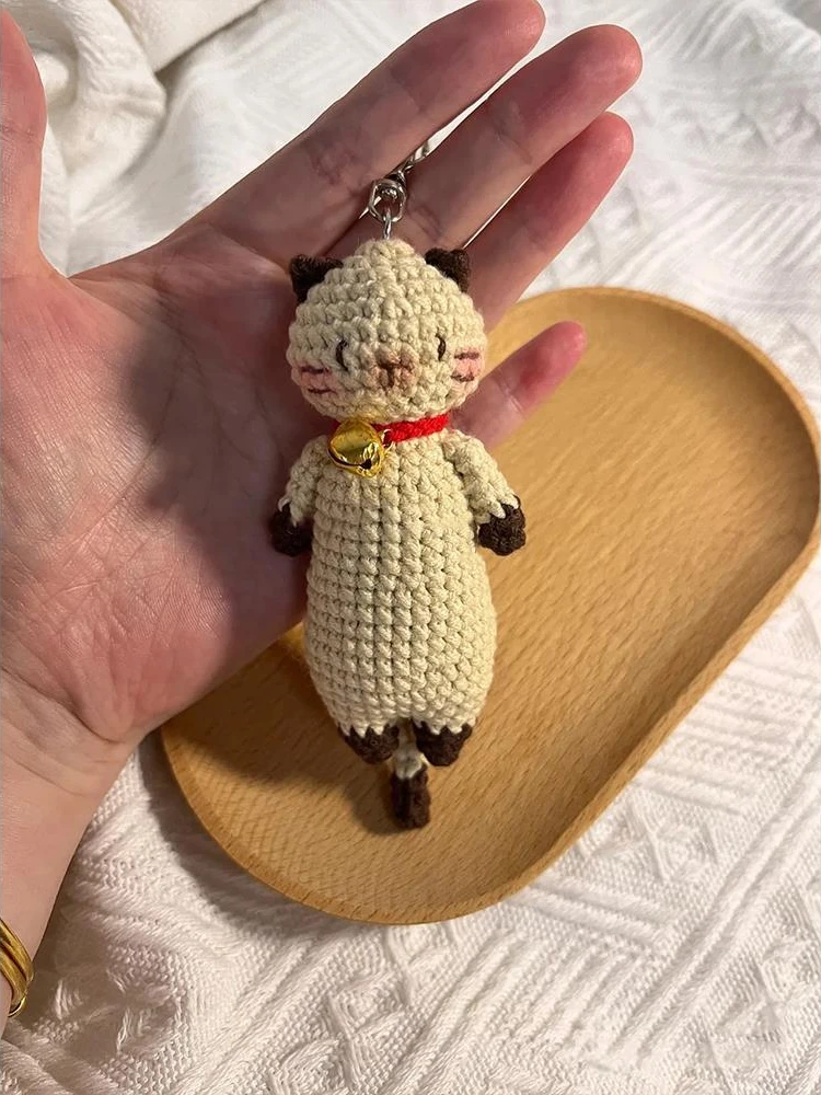 Cute Slim Cat Woven DIY Material Bag Knitting Yarn Relieve Fun Handmade Wool Crochet Pendant Keychain Gift To Best Friend Couple