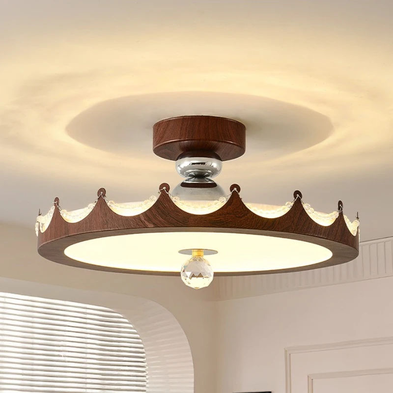 Middle Ancient Style Bedroom Ceiling Light Walnut Color Living Room Restaurant Study Light Wabi Sabi Style LED Lighting Fixture