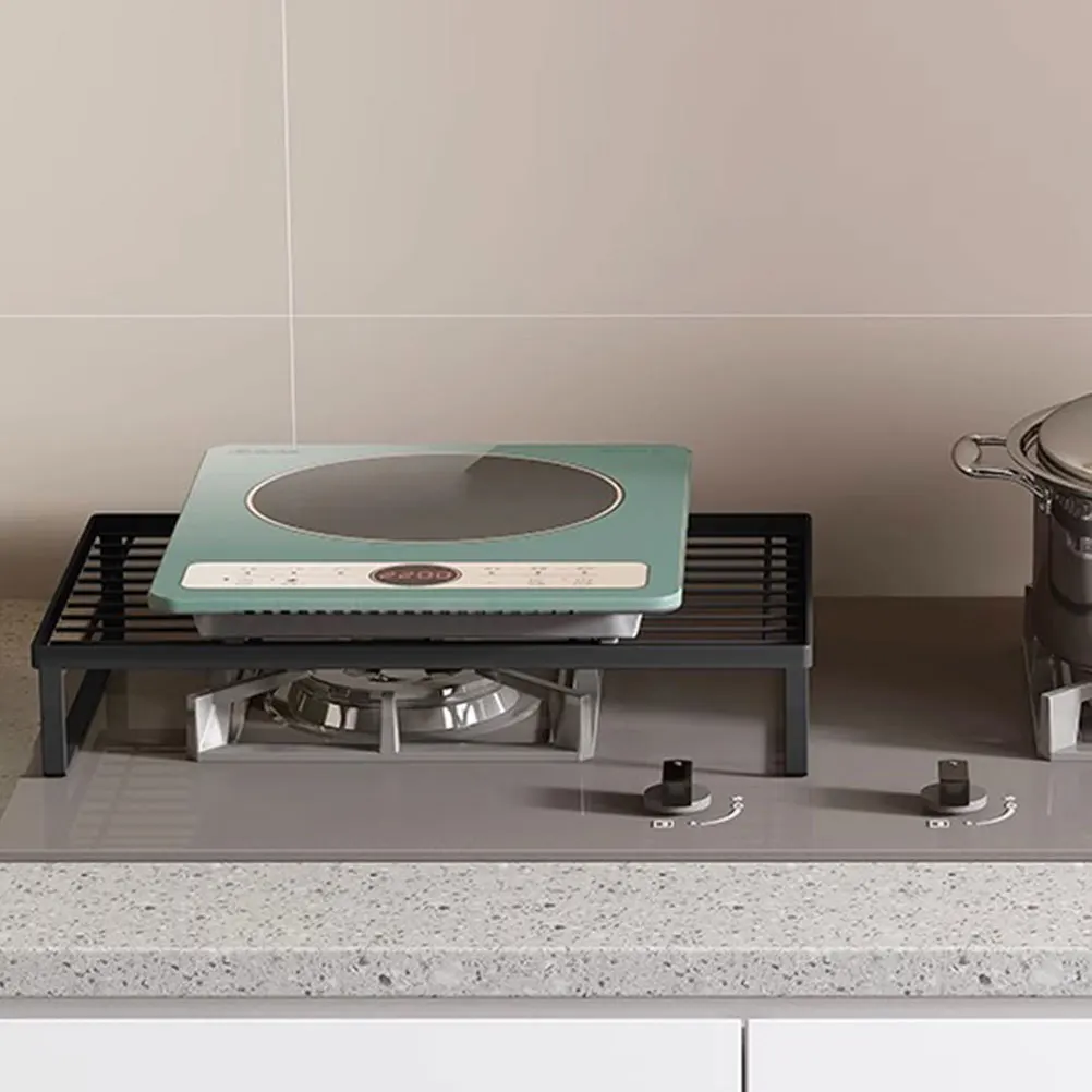 

Metal Kitchen Storage Rack Multifunctional Countertop Organizer for Induction Cooker and Gas Stove Top Cover Black Iron Stand