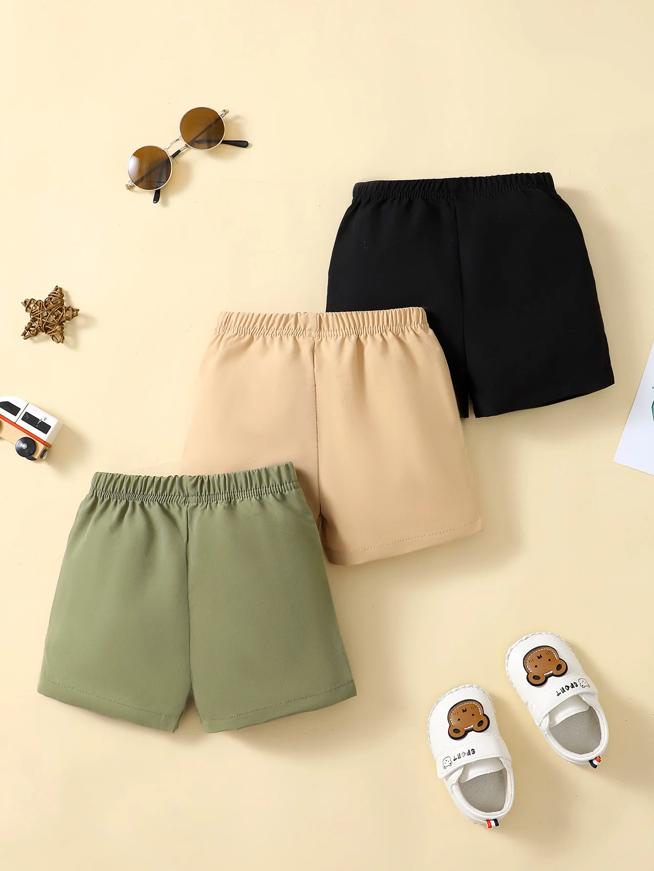 Summer Baby Boy Work Uniform Solid Color Simple Casual Outdoor Three Piece Shorts