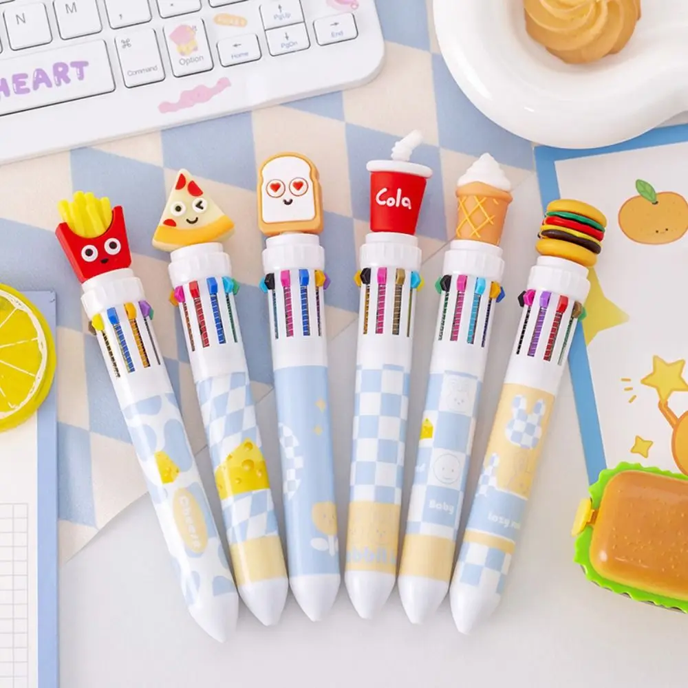 Writing Smoothly Neutral Gel Pens Multicolor Quick-Drying Signature Pen Cute Food Design Theme 10 Color Ballpoint Pen Stationery