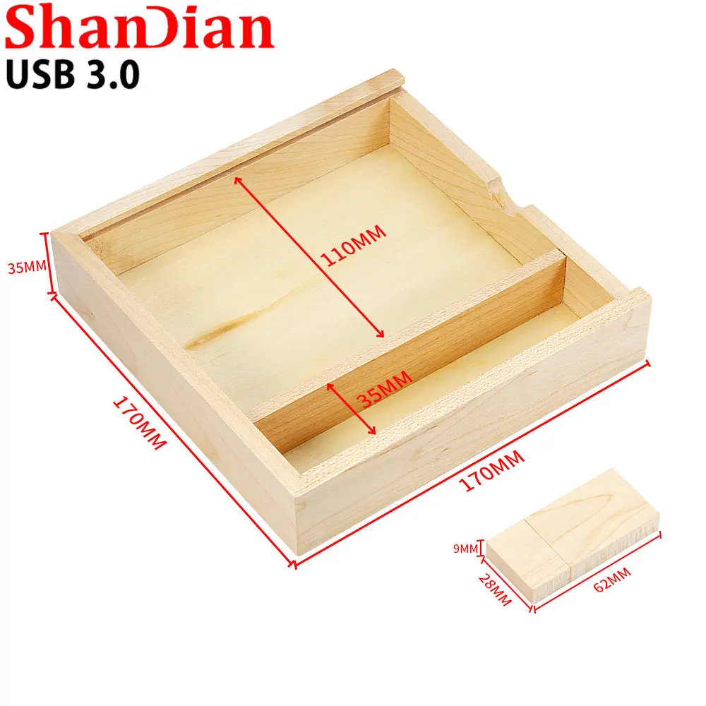 กล่องของขวัญรูปอะคริลิคใส USB 3.0 USB แฟลชไดรฟ์ฟรีโลโก้ปากกาไดรฟ์ไม้ความจุจริงหน่วยความจำดิสก์ U 64GB