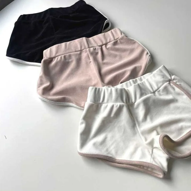 Milk White Shorts Elastic Waistband Color Blocked Hot Pants Korean New Tight Fitting Hip Wrapped Shorts Spicy Girls Show Figure