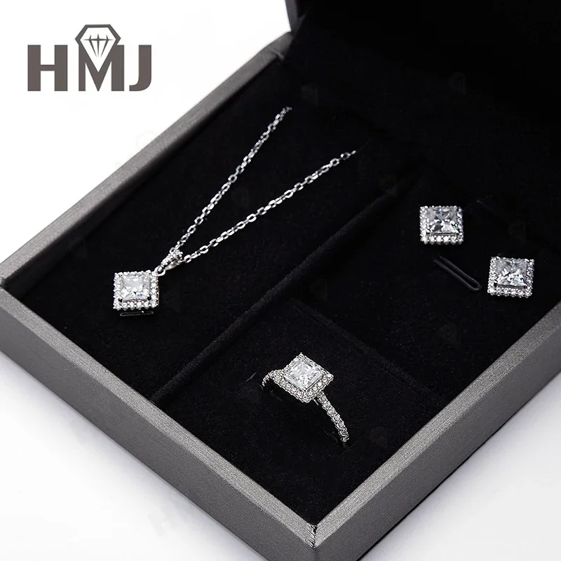 

Кольцо, серьги, ожерелье, огранка принцессы, муассанит, выращенные в лаборатории драгоценные камни, подвески из стерлингового серебра 925, оптовая продажа, подарок на день рождения