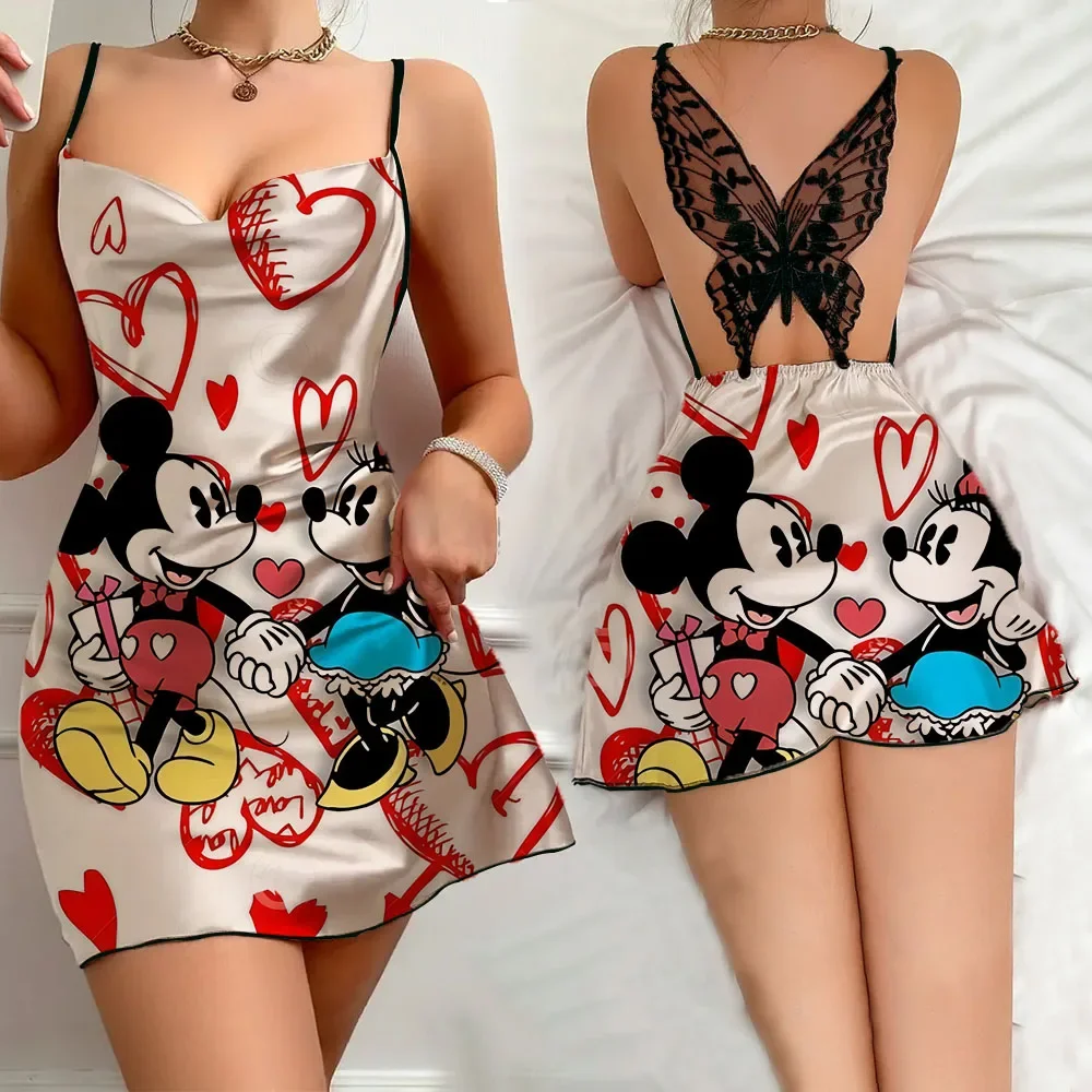 

New Summer Pajama for Women Sexy Romantic Female Home Pajama Mickey Cartoon Pattern Women's Nightgown Fashion Night Dress Free S