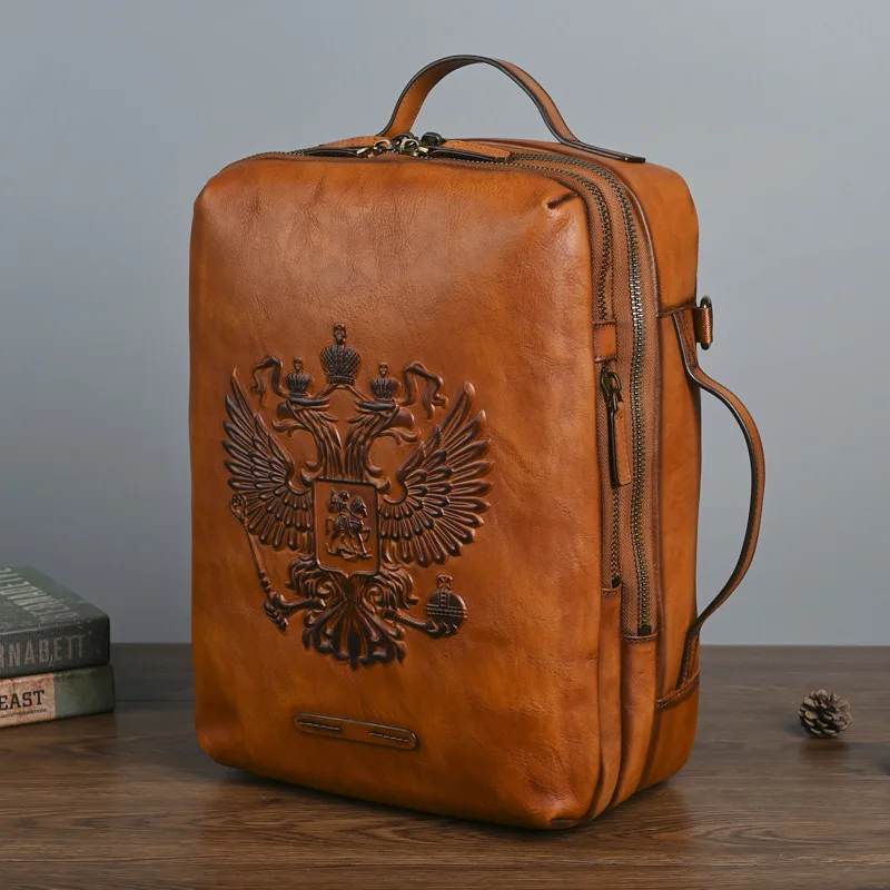YETTIES Men's Vintage Top Grain Vegetable Tanned Leather Backpack | Handmade Casual Travel Laptop Rucksack for Daily Commute