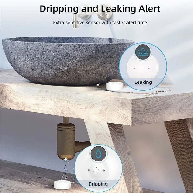Ingenious-Tuya Wifi Water Leak Sensor Flood Leakage Detector With Sound Alarm 80Db IP55 Waterproof Water Sensor Remote Monitor