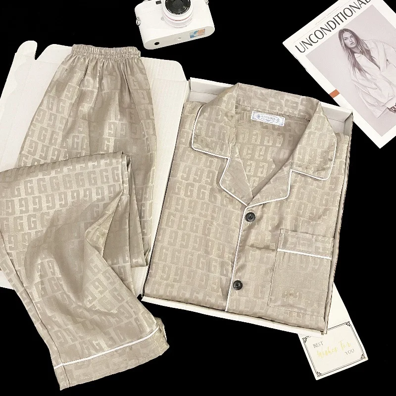 Men's Ice Silk Pajamas Long Sleeve pijamas de hombre Thin Imitation Silk Four Seasons Loungewear 2025 New