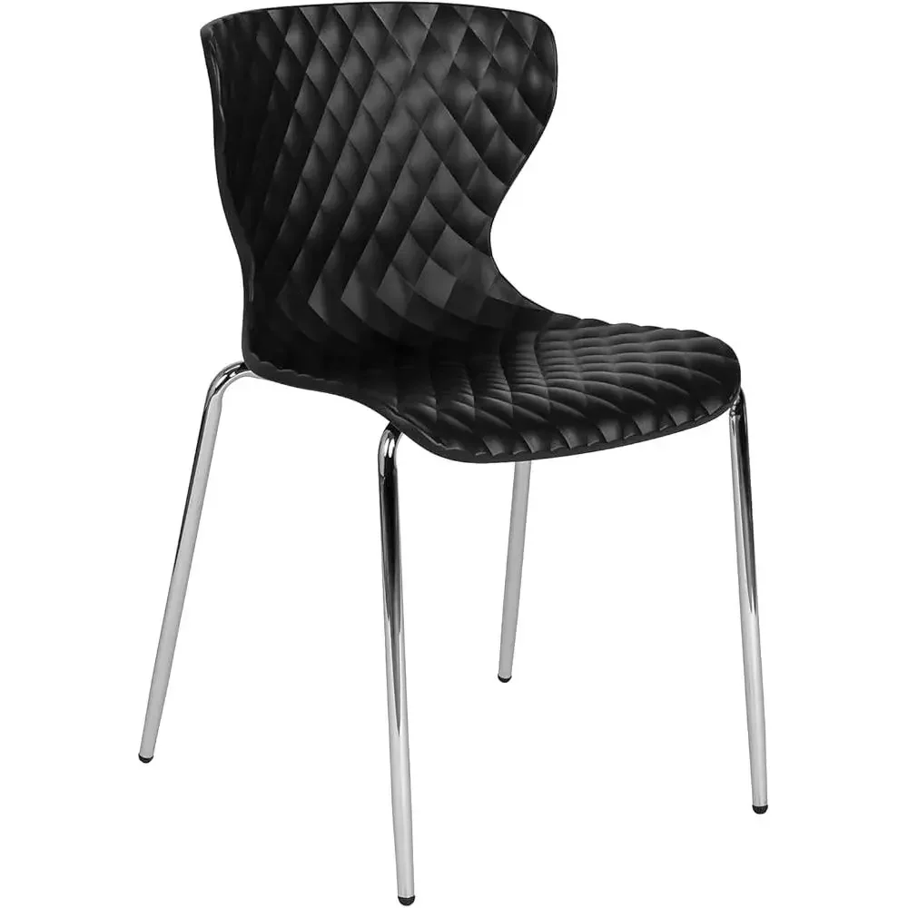 Contemporary Design Black Plastic Stack Chair Ergonomic Contoured Ripple Diamond Pattern Back Stacking Chair Modern Space