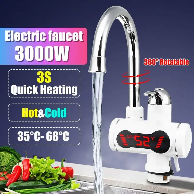 3000W Electric Kitchen Water Heater Faucet - Instant Hot & Cold Tankless Heater