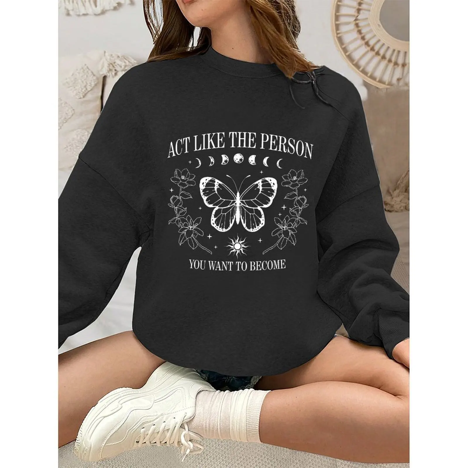 Round Neck Long Sleeve Tops Women Sweatshirt Winter Casual Boho Print Vintage Graphic Pullovers Autumn Woman Clothes 2025