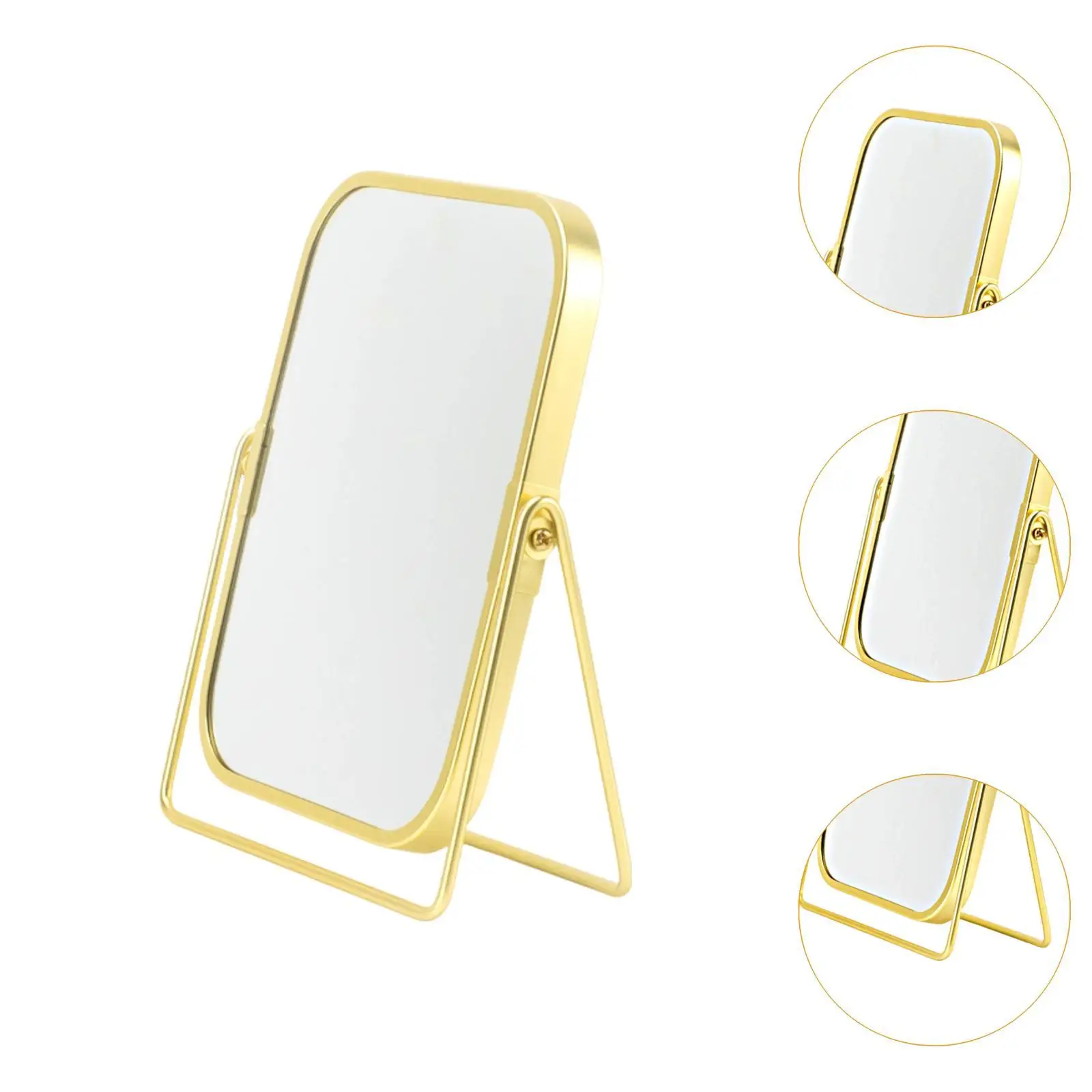 Makeup Mirror Metal Frame Desktop Stand Mirror Double-sided Makeup Mirror for Household Dorm Dressing Room Bedroom Hotel