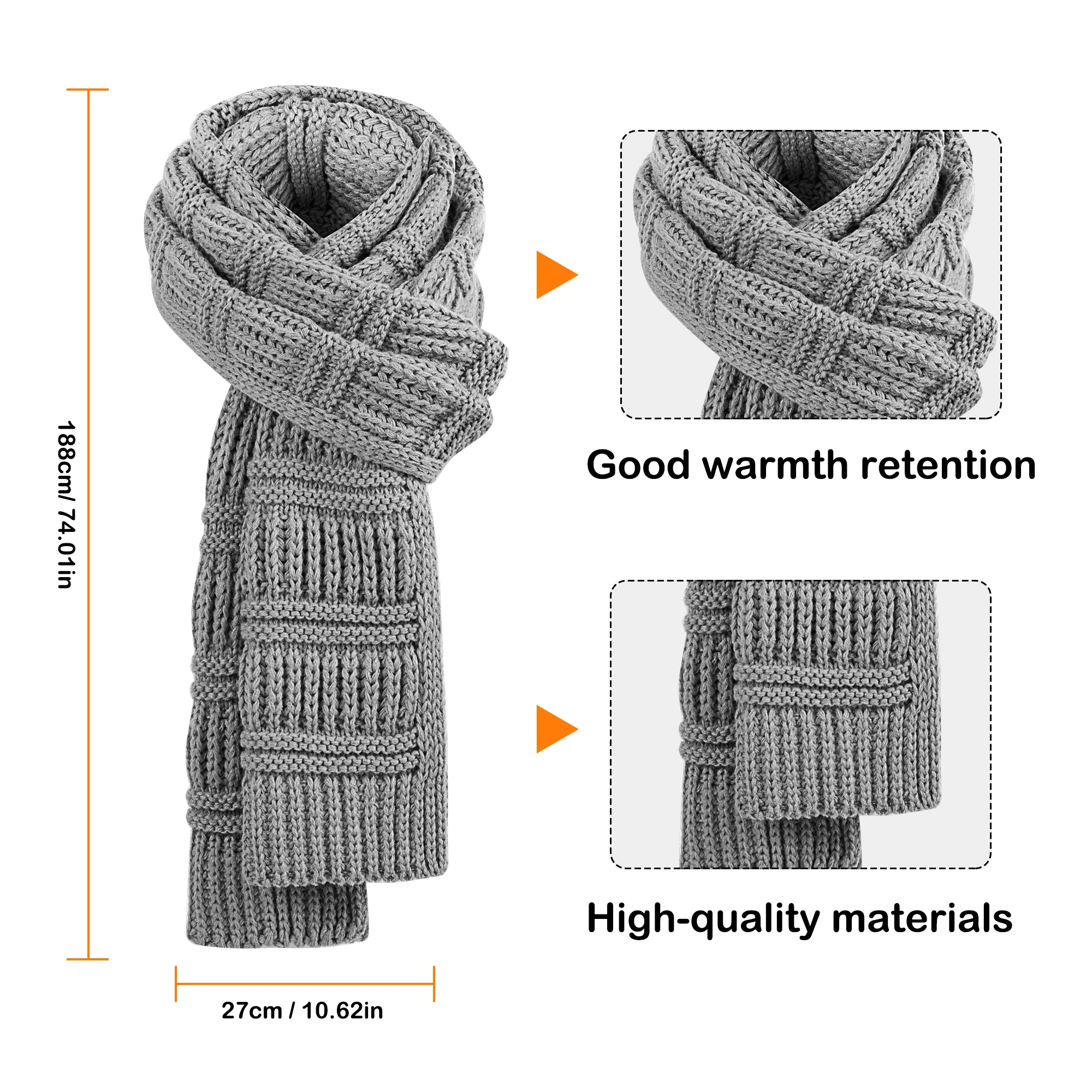 여성용 겨울 3종 세트, 캐주얼 모자, 따뜻한 장갑, 니트 롱 스카프, 두껍고 따뜻한 소재