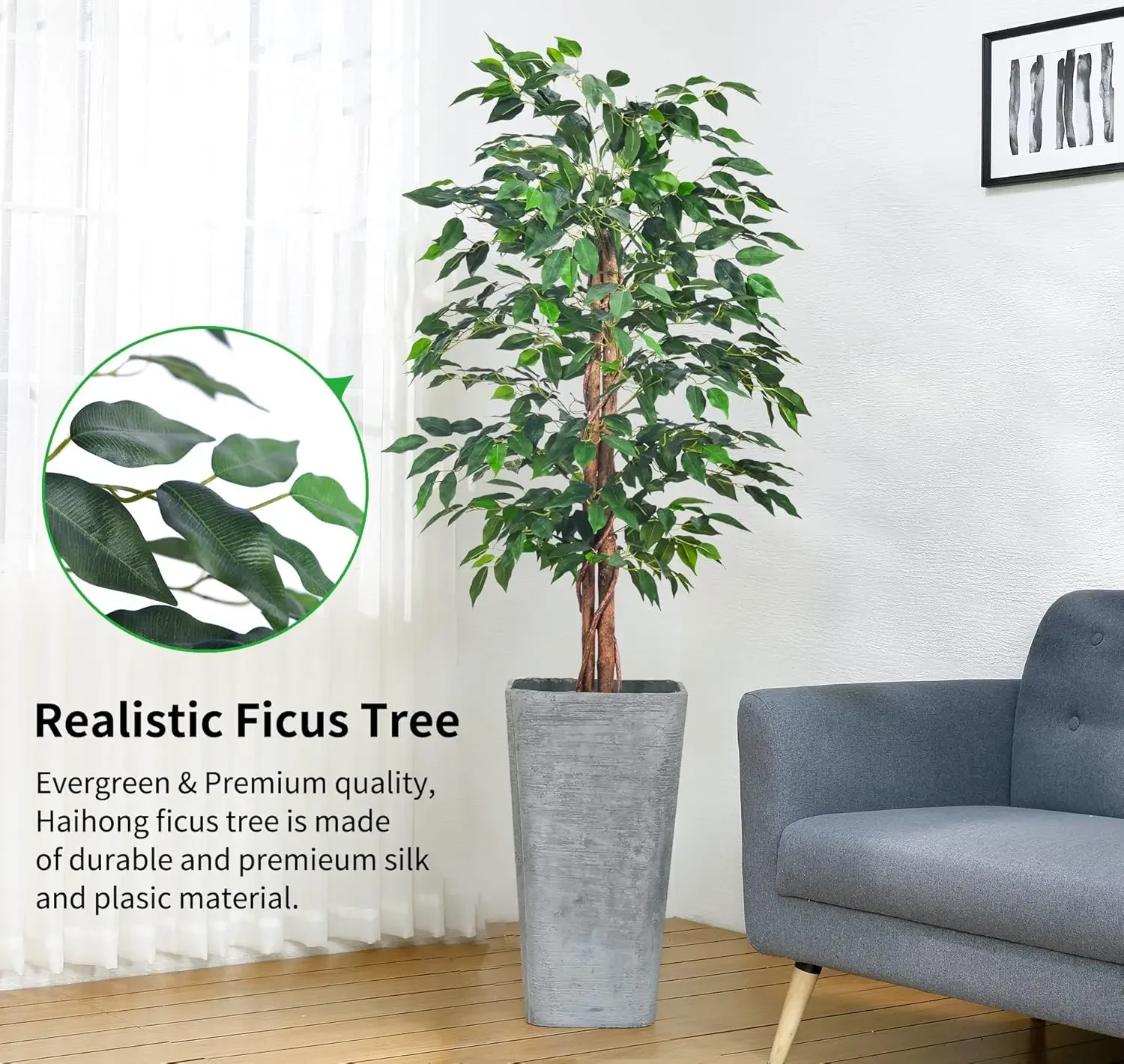 Artificial Ficus Tree 4Ft Faux Silk Plants With Sturdy Plastic Nursery Pot,Fake Ficus Trees For Home Office Farmhouse Indoor