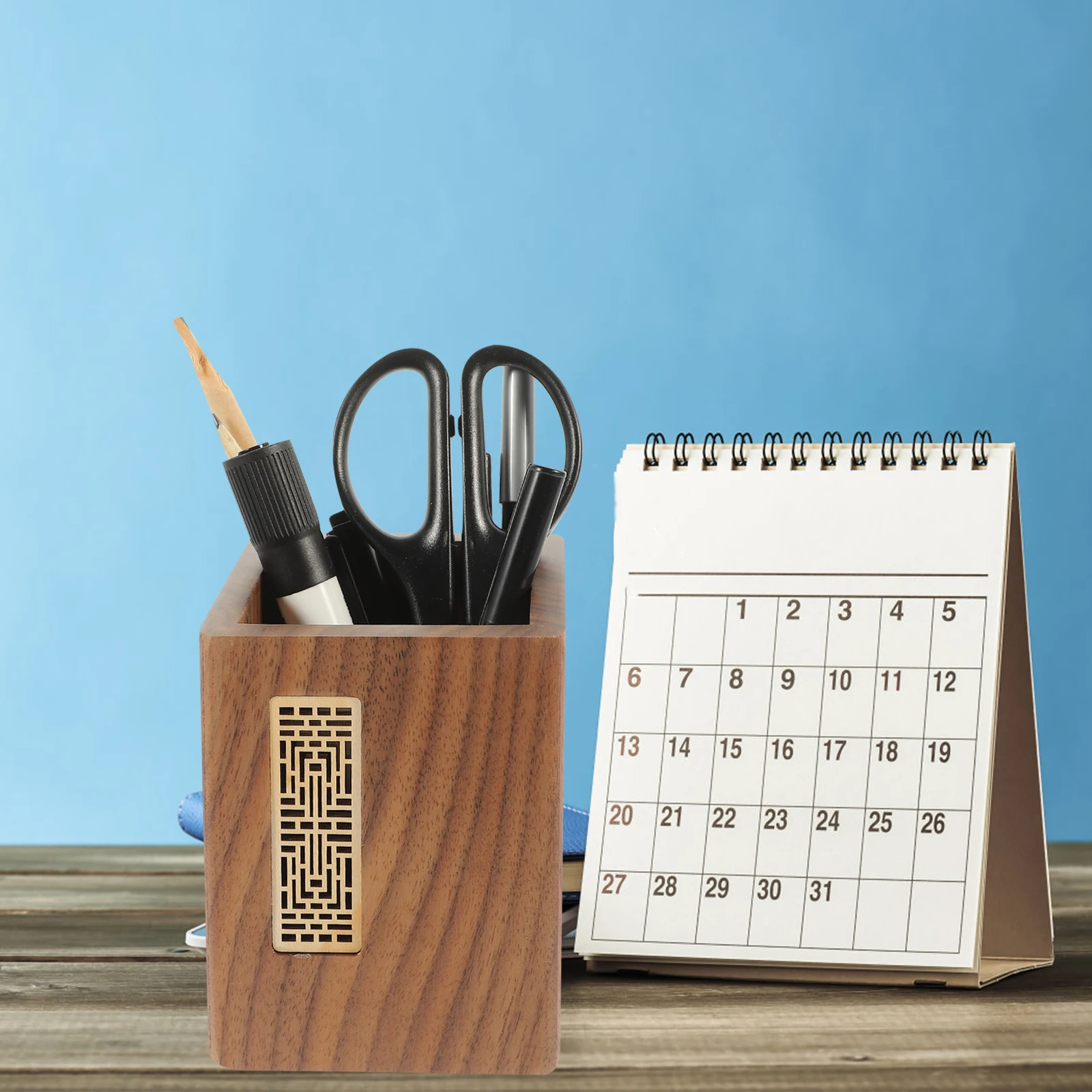 

Pen Storage Box Holder Office Desk Pencil for Work Bracket Organizer Container Walnut Can Desktop Accessories