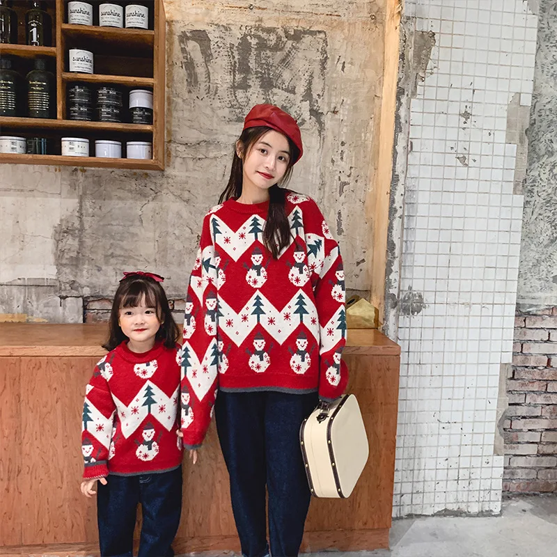 2023 Family Christmas Sweater Mom And Daughter Winter Matching New Year Sweaters Kids Girl Women Parent-Child Autumn Knit Tops