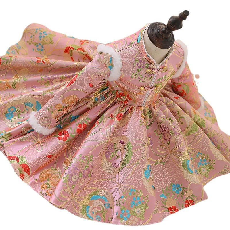 Winte – costume Tang en coton et lin pour bébé, costume de spectacle pour nouvel an, robe de fille chinoise, joli Hanfu ancien pour enfants