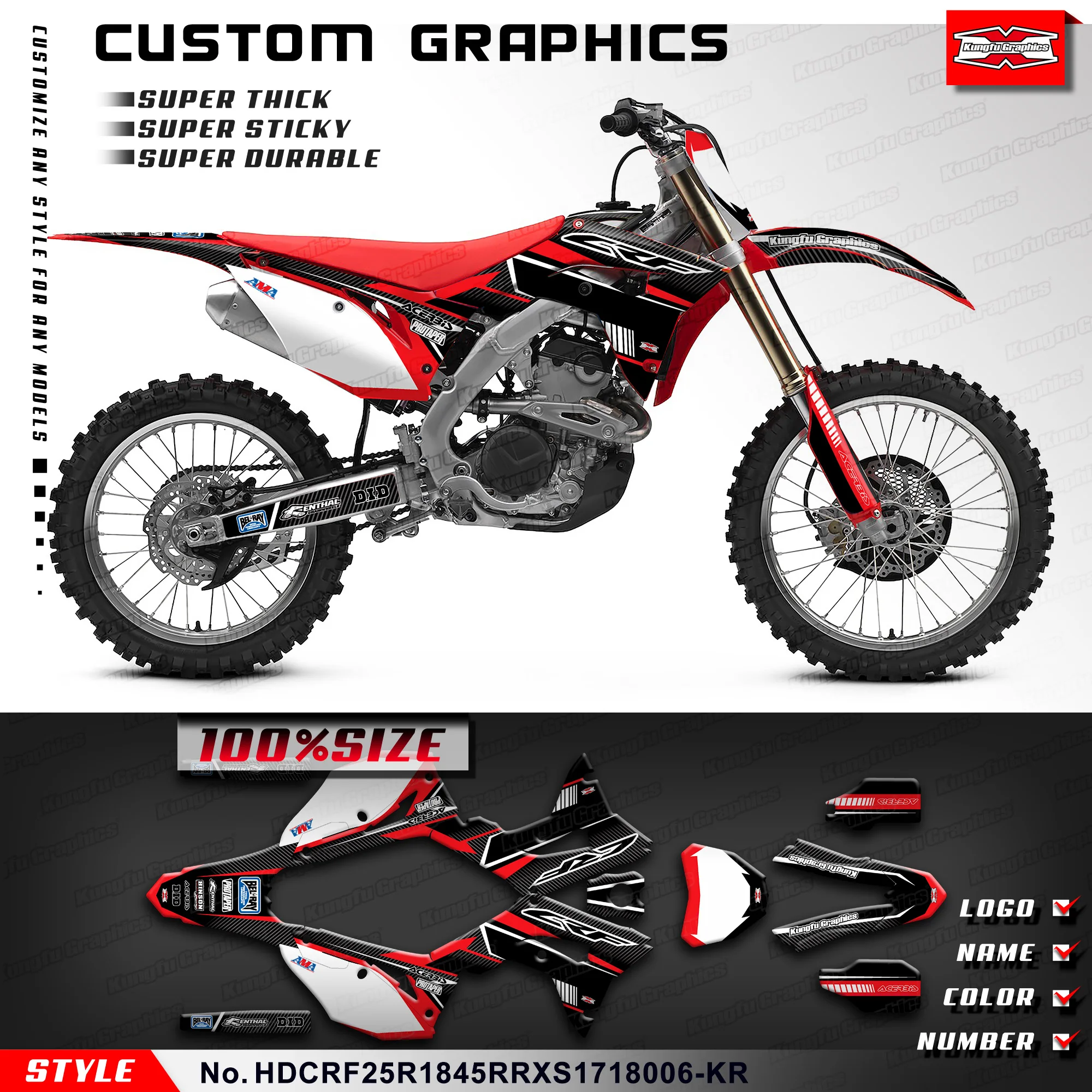 

KUNGFU GRAPHICS Sticker Complete Motorcycle Decal for Honda CRF250R CRF450R 2017 2018 2019 2020 2021, HDCRF25R1845RRXS1718006-KR