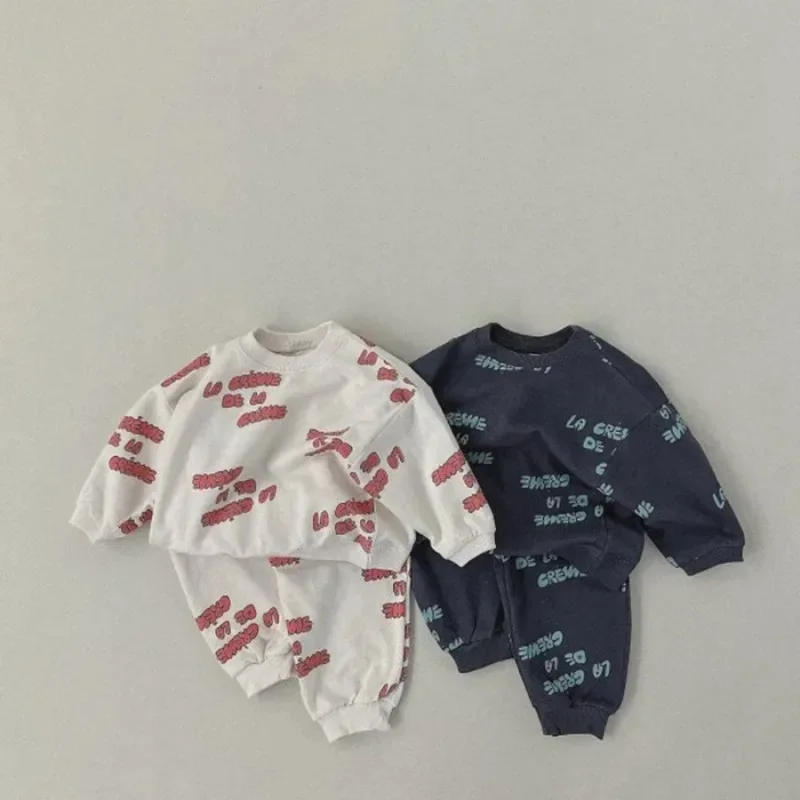 Bambini ragazzi lettera stampa felpa e pantaloni Jogger Set 2024 autunno neonate vestiti bambino felpa con cappuccio + pantaloni 2 pezzi vestito primaverile