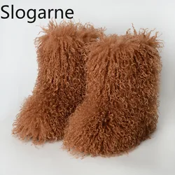 Ladies Trendy Mongolian Fur Boots Women Fahsion Teddy Fur Snow Boots Fluffy Warm Faux Wool Y2K Winter Shoes Plush Warm Footwear