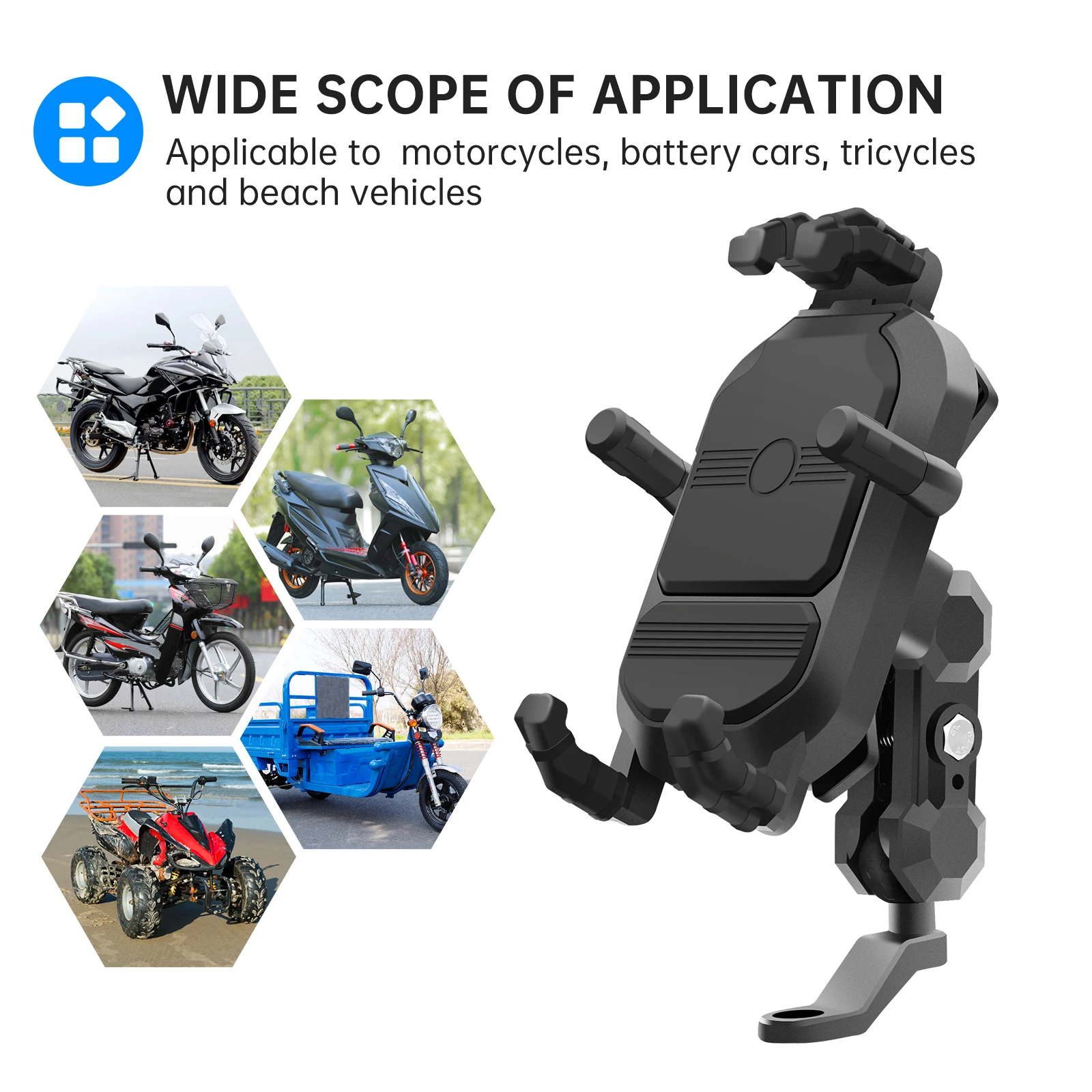 Motorcycle Phone Holder Anti Handlebar Phone Mount 360 Rotatable Shock Absorption Bike Phone Holder for 3.5-7.2inch Smartphone