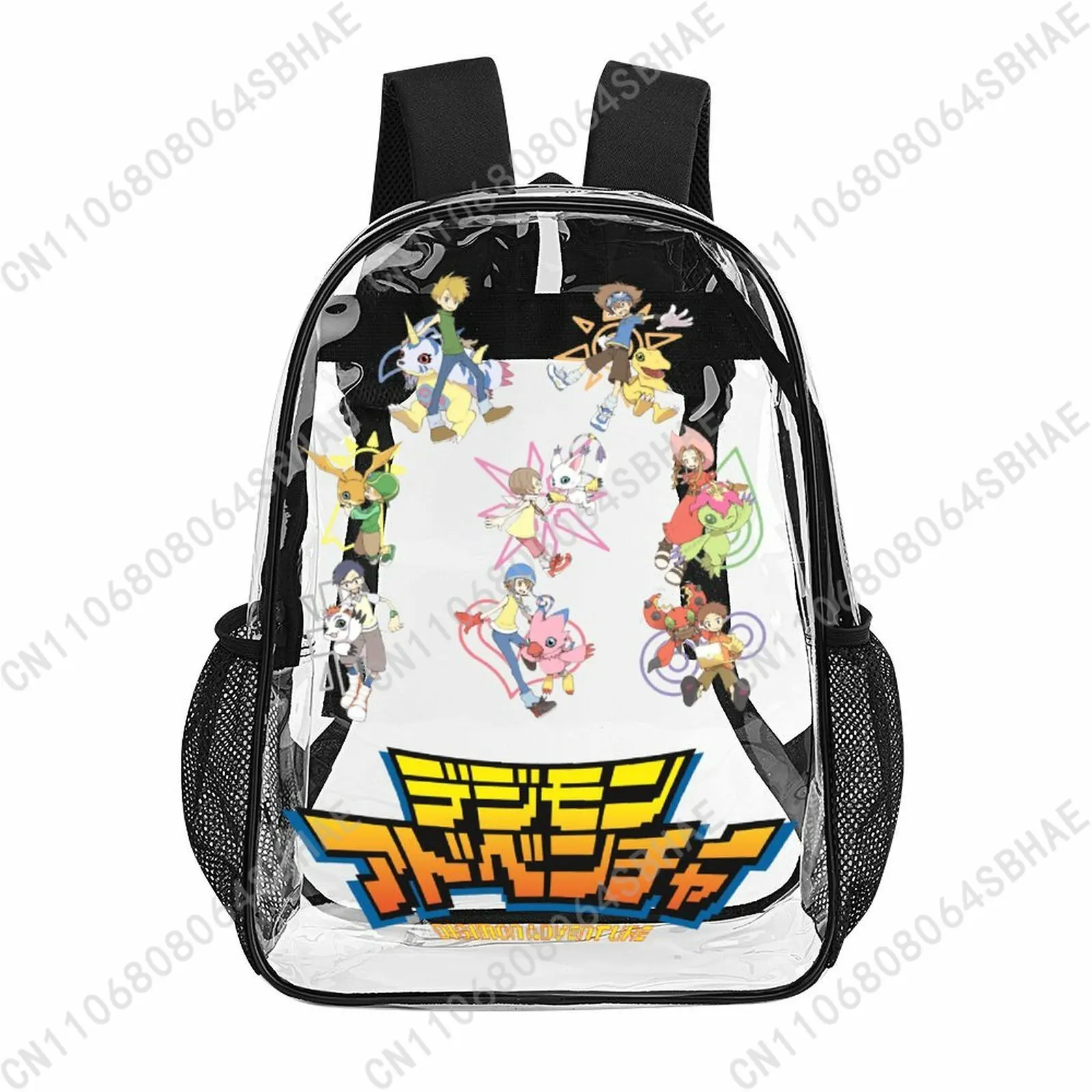 

Digimon Adventure Trendy 17 Inch Clear Backpack for Teenage Girls Boys Personalized Name Transparent School Bag Cool PVC Gifts