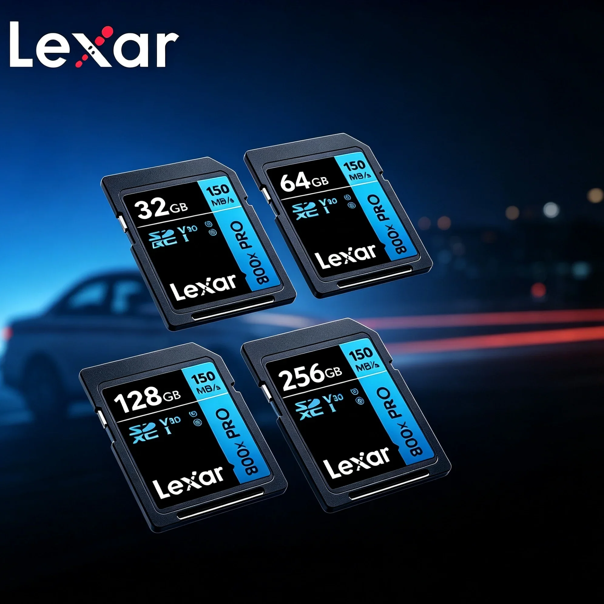 Lexar SD Card 800x Pro UHS-I SDXC 64GB 128GB 256GB Memory Card Read 150MB/s Write 45MB/s V30 U3 Class 10 for 4K Video Camera