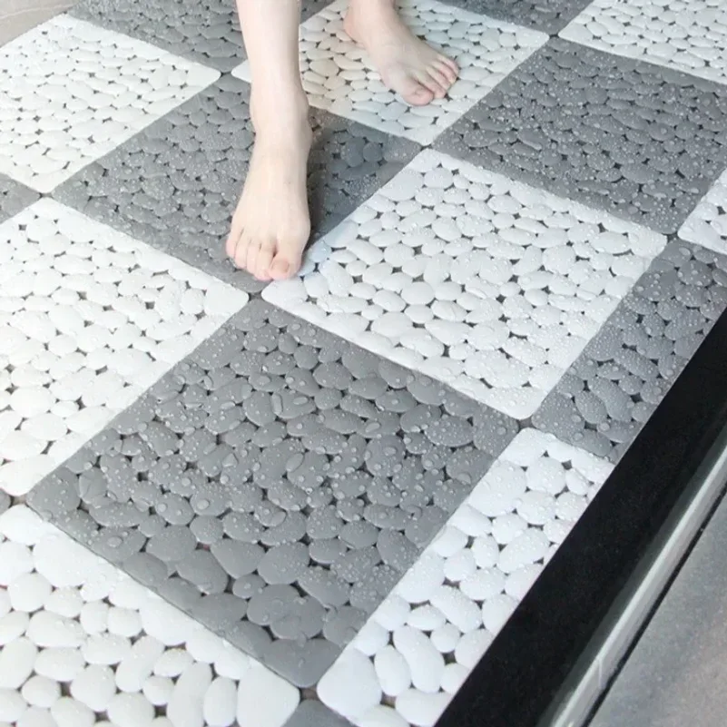 yes1/2/4PC Splicable Pebble Shower Mat 30X30cm Waterproof Non Slip Drop Resistant Floor Foot Cushion Mat For Bathroom Toilet