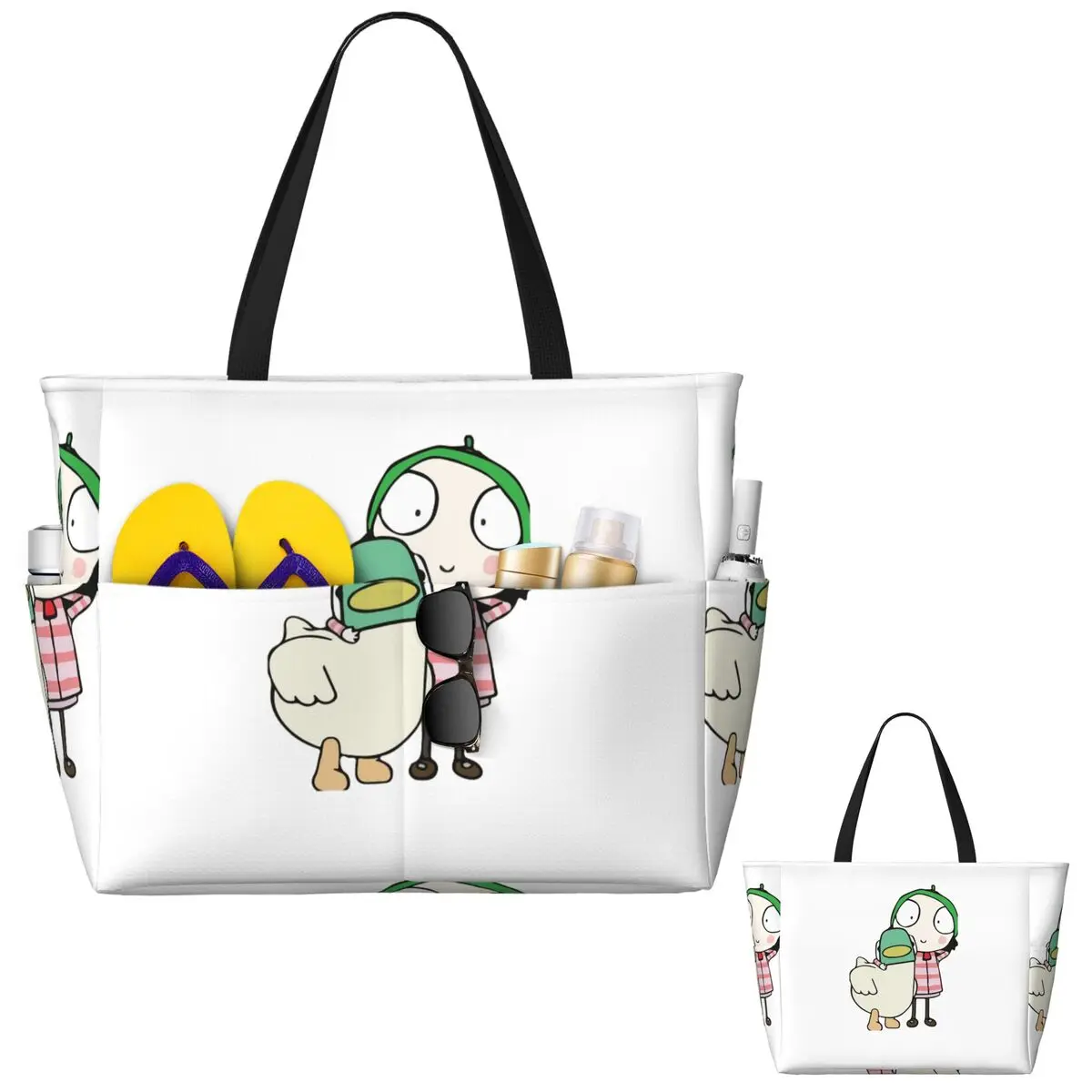 Sarah And Duck Having Fun Beach Tote Bag Sport Gym Yoga Duffle Large Tote Bag Women Travel Bag Fitness bag