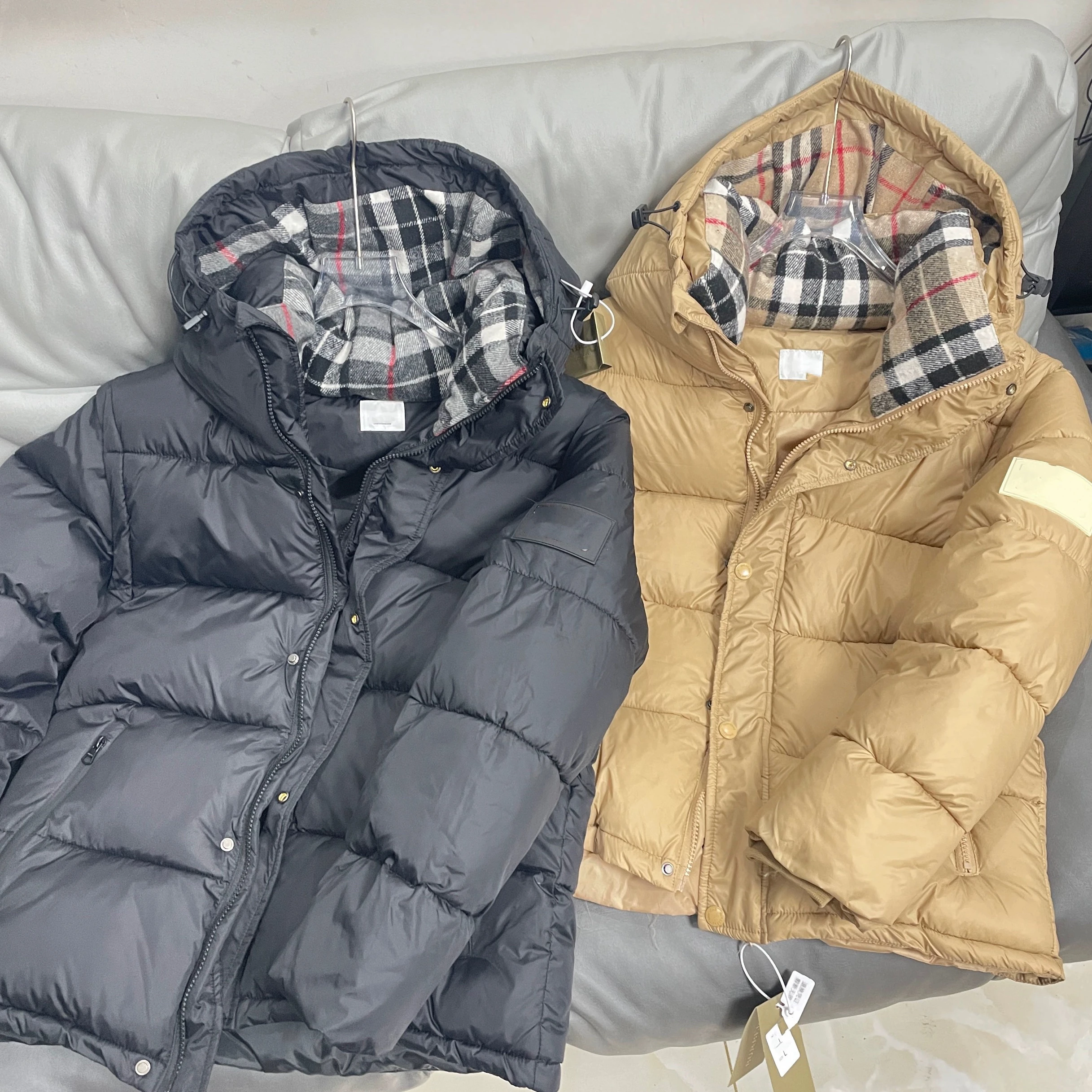 

Autumn Winter Plaid Detachable Vest Cotton Jaet Men Women Sle with Hat Bule Version Loose Fit Long Sve Zipper Closure